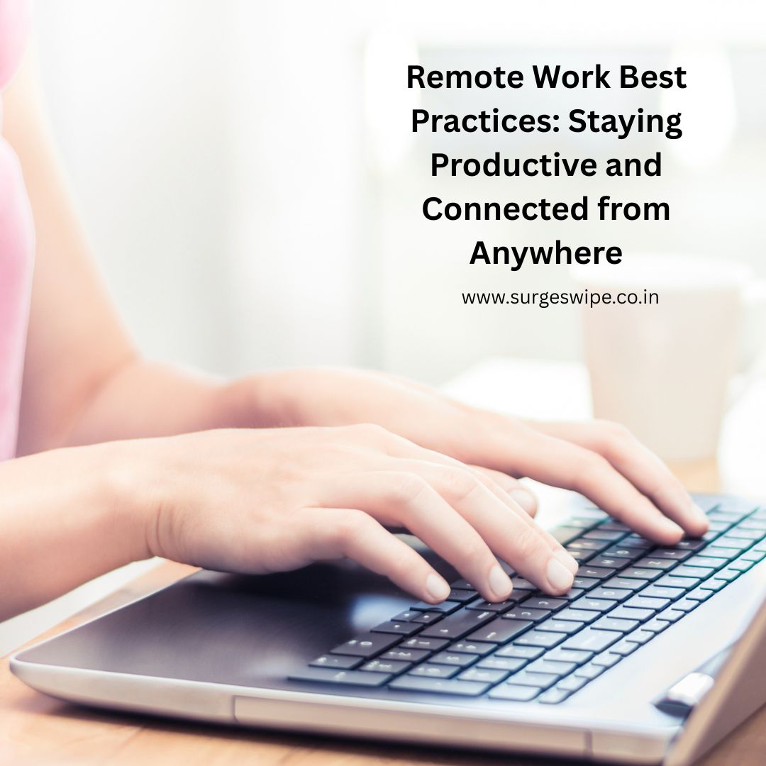 A remote worker sits at a tidy home office desk with a laptop, headphones, coffee mug, and notebook. The background features soft lighting, plants, and a wall calendar, representing productivity and work-life balance.