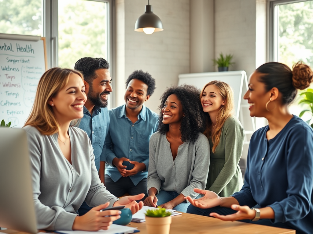 Employees participating in a workplace wellness and mental health session.