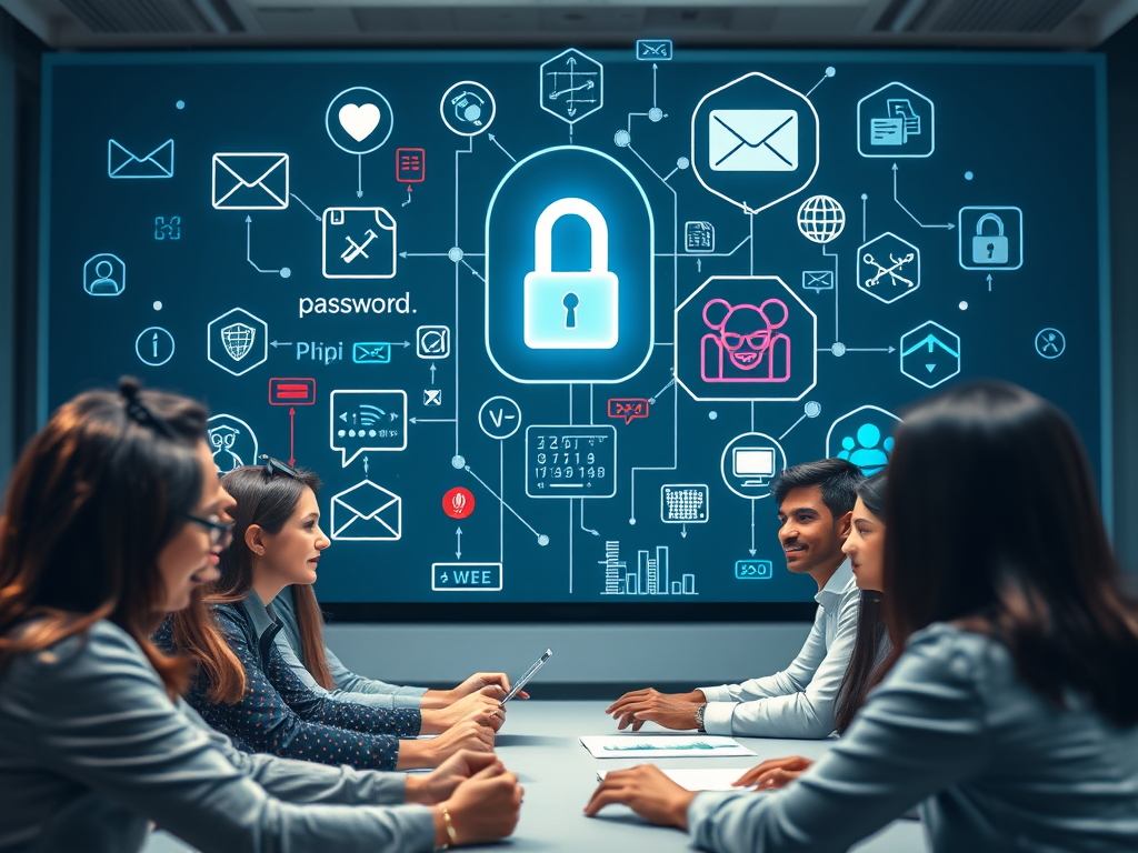 Employees learning cybersecurity best practices during a corporate awareness session.